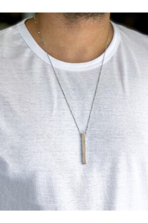 Kolye Erkek Dikdörtgen Gümüş Kolye 70cm - The Collection