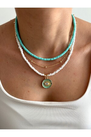 Kombin Kolye 3'lü Kolye Yazlık Kolye Kolye Takım Fimo Kolye Beyaz Cam Boncuklu Göz Kolye - Hercy