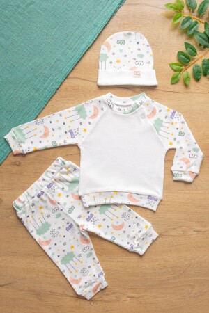 Konfor Serisi Unisex Bebek Takımı 3'lü Set Ekstra Yumuşak %100 Pamuk Özel Fitilli Kumaş - Sarebaby