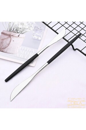 Kore Model 36 Parça Siyah Gümüş Sade Lüx Çatal Kaşık Bıçak Seti Paslanmaz Çelik Yuvarlak Jumbo Model 24 Parça - 3