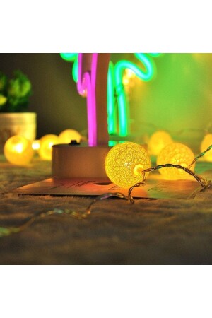 Koton Top Dizeleri Günışığı Ramazan Bayramı Led Işık 2 Metre 10 Toplu Pilli Sarı Ledli Işıklı Dekor - 3