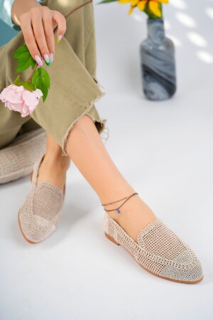 Krem Kadın Örme Babet Ayakkabı Kadın Ayakkabı Günlük Ayakkabı - Stwenn