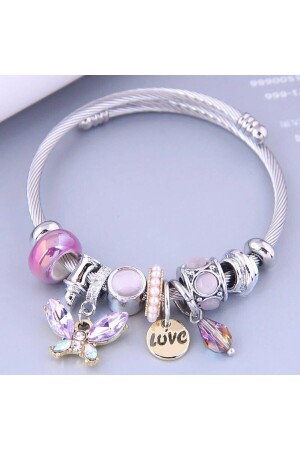 Kristal Kelebek Temalı Charmlı Paslanmaz Çelik Ayarlanabilir Çelik Bileklik - Şengül Ticaret