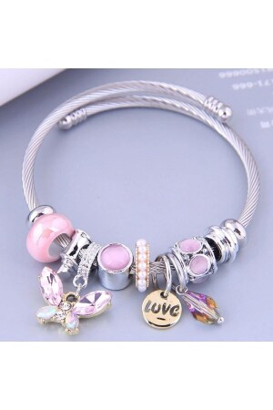 Kristal Kelebek Temalı Charmlı Paslanmaz Çelik Ayarlanabilir Çelik Bileklik - Şengül Ticaret