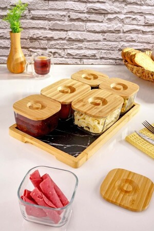 Krosna - 13-teiliges Glas-Frühstücksset mit Deckel BAMBUM B4556 KROSNA13PRÇ GLAS-FRÜHSTÜCKSGESCHIRR - Bambum