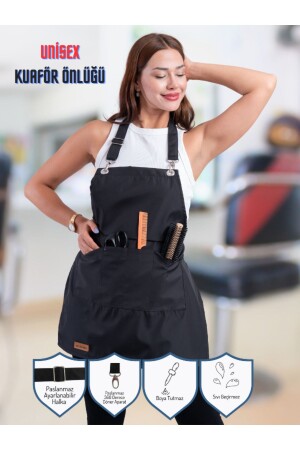 Kua Lack- und schmutzabweisende, wasserdichte Friseurschürze aus Edelstahl und Schwarz mit verstellbaren Ringen - Denizlicotton