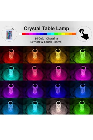 Kumandalı 16 Renkli Dokunmatik Kristal Led Masa Lambası Şarjlı Rgb Atmosfer Işığı kristallamba - 2