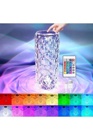 Kumandalı 16 Renkli Dokunmatik Kristal Led Masa Lambası Şarjlı Rgb Atmosfer Işığı kristallamba - 7