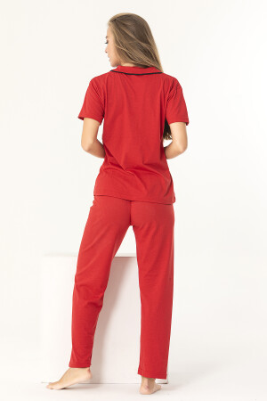 Kurzarm-Pyjama-Set aus paspelierter Baumwolle in roter Farbe ÖND-P-4109 - 5