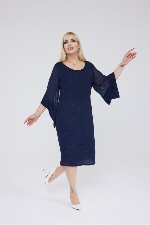 Kurzes Abendkleid aus Lurex-Stoff in Übergröße mit langen Chiffon-Ärmeln - Volinay Tekstil