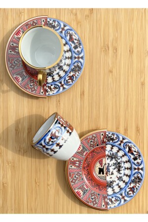 Kütahya Çift Desen Nora Serisi 2 Kişilik Porselen Kahve Fincan Takımı Servis Sunum Seti 12345676 - 2
