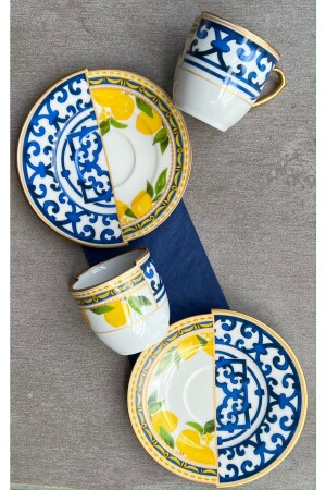 Kütahya Iki Desenli, Çift Desen Lemone Serisi 2 Kişilik Kahve Fincan Takımı 12345672 - porselenden