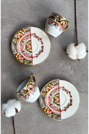 Kütahya Iki Desenli, Çift Desen Rosa Serisi 2 Kişilik Porselen Kahve Fincan Takımı Seti 12345670 - porselenden