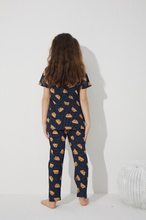 Lacivert Ayıcık Desenli Pamuklu Likralı Pijama Takım 7624 - 4