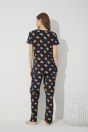 Lacivert Ayıcık Desenli Pamuklu Likralı Pijama Takım 7624 - 5