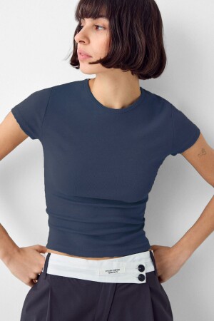 Lacivert Bisiklet Yaka Basic Ultra Soft %100 Pamuk Kısa Kol Body - Vodens