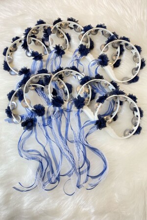 Lacivert Süslü Gelin Nedime Kına Gecesi Tefi- Üç Boyut Lazer Çiçek ve Kurdele Detaylı Tef 10 Adet - Zeymerade