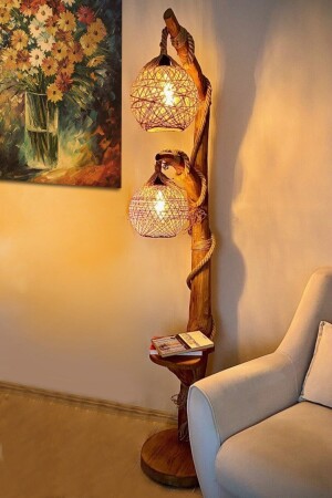 Lambader Doğal Ağaç Yalıkavak Serisi 140 cm Çift Küre Aydınlatma dop9014837igo - 1