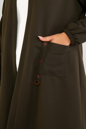 Lange Hijab-Strickjacke für Damen Ottoman Orgu Steel Khaki 4969-1kissevimG2 - 3