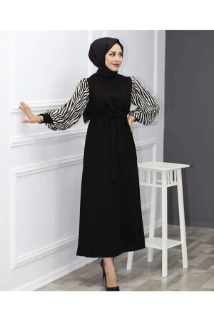 Langes Hijab-Kleid mit Zebramuster – Schwarz ZERAA-678 - 1