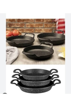 Laviss Kitchen Essenso 3er-Set Gusspfannenset aus schwarzem Granit 18-20-22 cm berta3tlg - 3