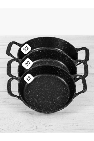 Laviss Kitchen Essenso 3er-Set Gusspfannenset aus schwarzem Granit 18-20-22 cm berta3tlg - 4