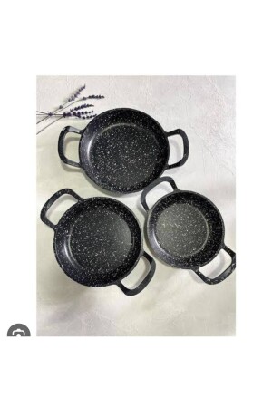 Laviss Kitchen Essenso 3lü Set Döküm Siyah Granit Sahan Tava Seti 18-20-22 Cm - Berta