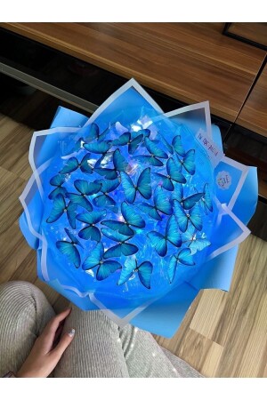 Led Işıklı Kelebek Buketi A Kalite Büyük Boy Anneler Günü Hediye Özel Mavi Kelebek Buketi Sevgili - Byshopping