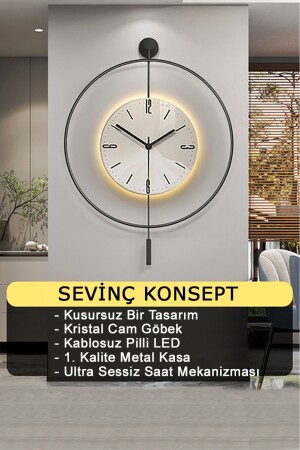 LED-Kristallglas Tiktok 60 cm SCHWARZ – Moderne dekorative Pendel-Wanduhr aus Metall - Sevinç Konsept