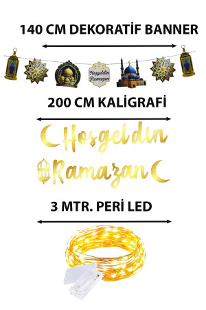 Ledli Hoşgeldin Ramazan Banner Yazı- Dekoratif Uzar Süs Ay Yıldız Kuran Mahya Cami Temalı Set 140cm - 2