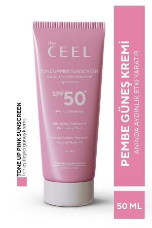 Leke Karşıtı Ton Eşitleyen Spf 50 Pembe Renkli Güneş Kremi Glutatyon- Hyaluronik Asit Etkili 50 ml - The Ceel