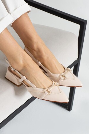 Lemina Krem Cilt Kumaş Kemerli Taş Detay Kadın Babet - Misspapatya