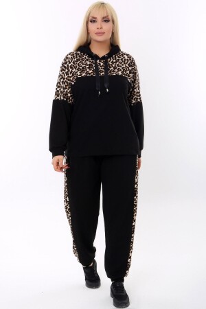 Leopar Desen Bloklu Bağcıklı Kapüşonlu Cepli Esnek Rahat Dökümlü Ve Şık Likralı Eşofman Takım - Kheos