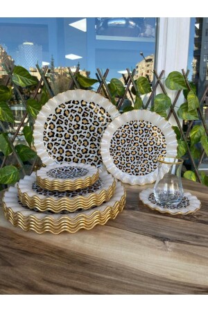 Leopar model altın 24 prç kahvaltı takımı. - Gürcüglass