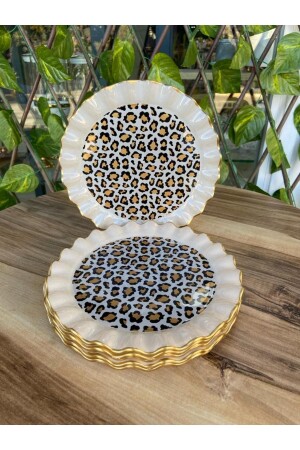 Leopar model altın 6 prç pasta tabağı 20 cm. - Gürcüglass