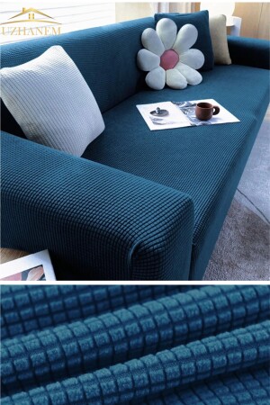 Likrali Streç Lastikli Esnek Yikanabilir Kare Desen Üç Kişilik Kotuk Örtüsü Koltuk Kılıfı - Uzhanem