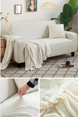 Likrali Streç Lastikli Esnek Yikanabilir Kare Desen Üç Kişilik Kotuk Örtüsü Koltuk Kılıfı - Uzhanem