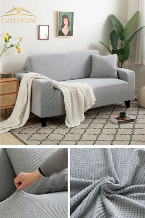 Likrali Streç Lastikli Esnek Yikanabilir Kare Desen Üç Kişilik Kotuk Örtüsü Koltuk Kılıfı - Uzhanem