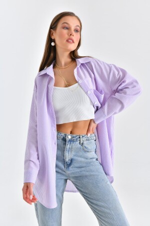 Lila Bürümcük Detaylı Çizgili Gömlek - Saade