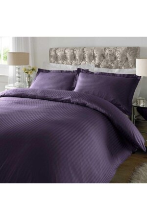 Lila King-Size-Bettbezug-Set aus gestreiftem Baumwollsatin - METİNEV