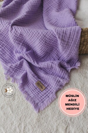 Lila Musselin mit Quasten Lila 4-lagiger Musselin 110x110cm / Neue Serie / 110x110cm - Zeypba