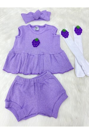 LİLA RİBANA SET BÖĞÜRTLEN KEÇE BANDANA VE ÇORAP SET - Şapkakids