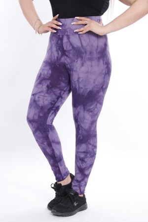 Lilafarbene, dünne, gerippte, geraffte Batik-Strumpfhose für Damen in Übergröße - Wotto