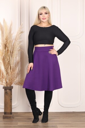 Lilafarbener, ausgestellter Rock aus dehnbarem Krepp mit hoher Taille für Damen - Mooi Xxl