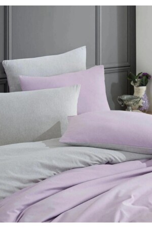 Lilafarbenes, einfarbiges Muster, doppelseitiges Doppelbettbezug-Set, 200 x 220, 100 % Baumwolle, 014530200, TYC00718807322 - Sheri Home