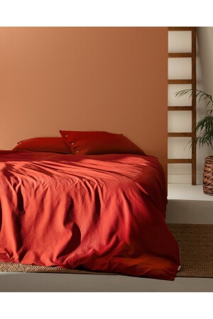 Linda Çift Kişilik Yıkamalı Gofre Nevresim Takımı - Turuncu 1KNTCC0663-8682116720120 - Madame Coco