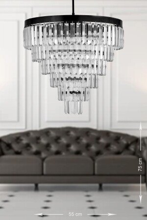 Linsa 55 Cm'lik Kristal Cam Taşlı Lüks Avize - (mat Siyah) PY-200-55 - Avizemoda