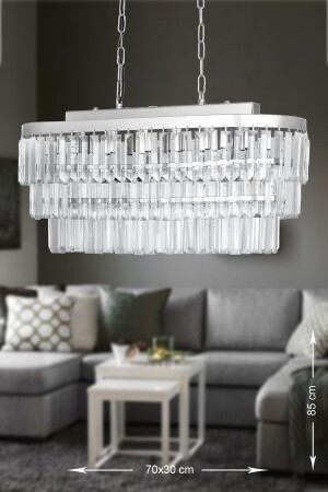 Linsa 70x30 Cm'lik Kristal Cam Taşlı Yemek Masası Üstü Lüks Avize - (gümüş Yaldız) PY-200-70GM - Avizemoda