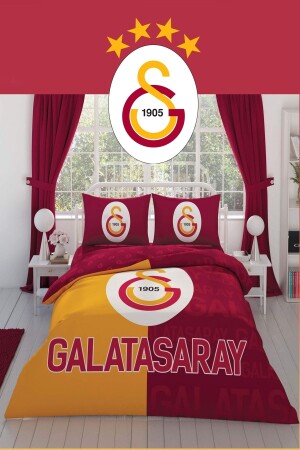 Lizenziertes Galatasaray-Doppelbettbezug-Set aus Baumwolle mit zusammengesetztem Logo, mehrfarbig, gspiecelogodouble - Taç