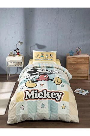 Lizenziertes gestepptes Bettbezug-Set, Mickey-Mouse-Stern-Spannbetttuch - Özdilek